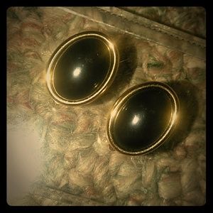 Trifari Clip on gold and black earrings